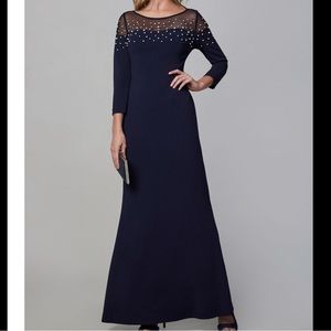 VEUC Karl Lagerfeld P-Dress Navy Pearl Detailing Mesh Neckline Size 4